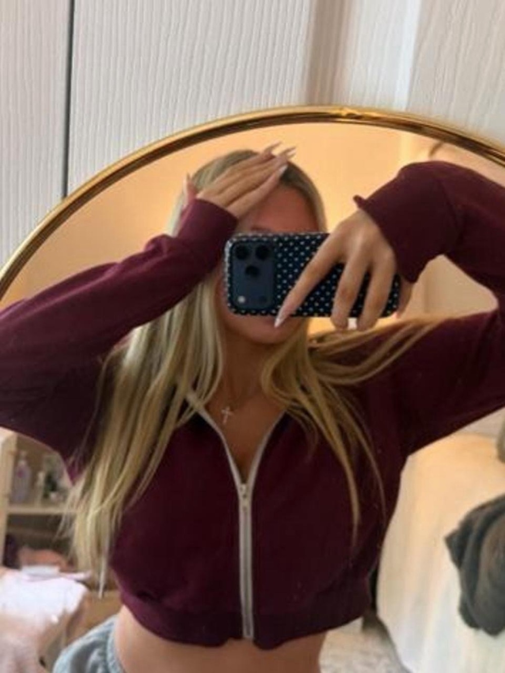 Forever 21 Burgundy Cropped Zip Hoodie